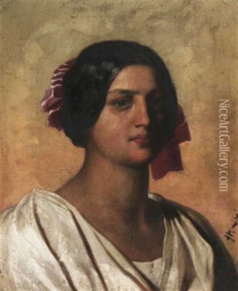 Portrat Einer Jungen Dame In Antikisierendem Gewand Oil Painting - Georg Kannengiesser