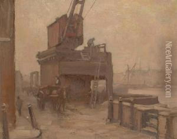 Dockside, Southbank Oil Painting - Henry Samuel Teed