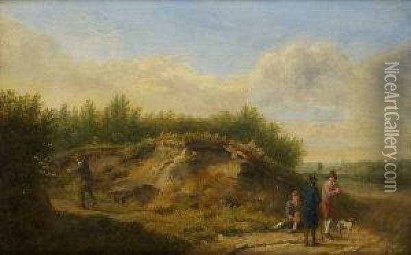Landscape With Four Men And A Dog Oil Painting - James Arthur O'Connor