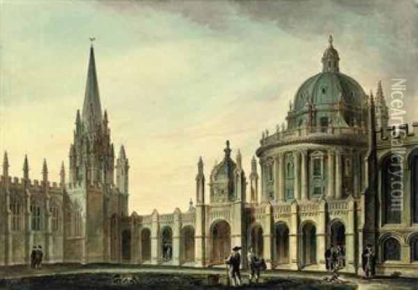 The Radcliffe Camera From The Great Quadrangle Of All Soulscollege, Oxford Oil Painting - William Henry Barnard