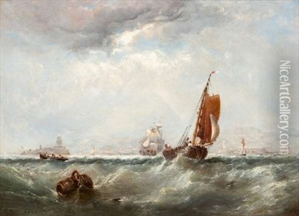 Boating Off Dun Laoghaire Pier Oil Painting - Edwin Hayes