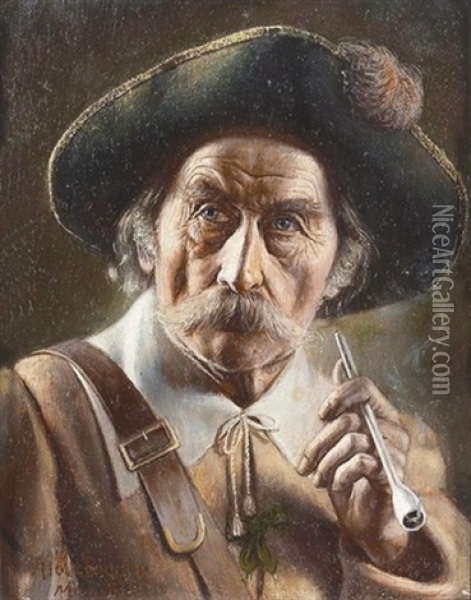 Portrat Eines Mannes Mit Meerschaumpfeife Oil Painting - Alois Binder