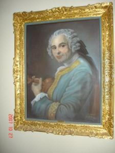  Portrait D'homme A La Guitare  Oil Painting - Maurice Quentin de La Tour