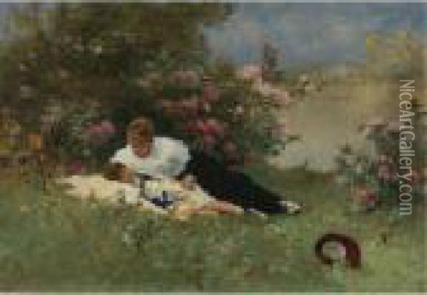 At Rest Among The Flowers Oil Painting - Ferdinand Heilbuth