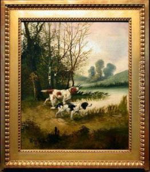Setters On Point Oil Painting - F. Tourrette