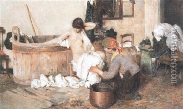 Junge Frau Bei Der Toilette Oil Painting - Giacomo Favretto