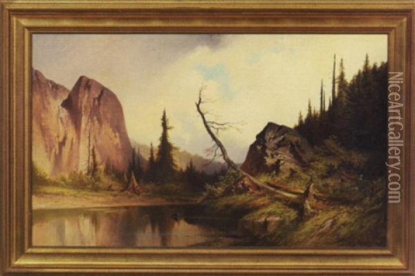 Native American Encampment Along The River Oil Painting - George Frederick Bensell