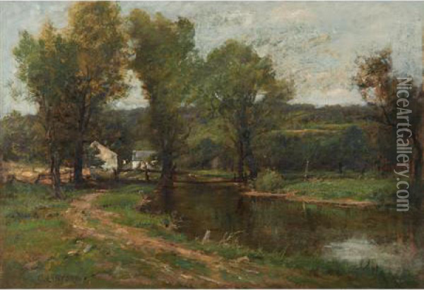 Farmhouse Along A River Oil Painting - Charles Linford