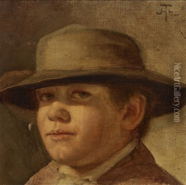 Portrait Of A Boy Oil Painting - Hans Thoma