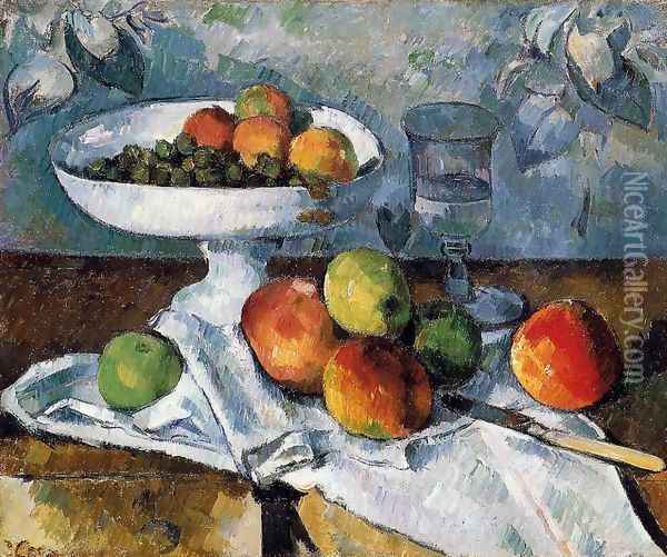 Compotier Glass And Apples Aka Still Life With Compotier Oil Painting - Paul Cezanne