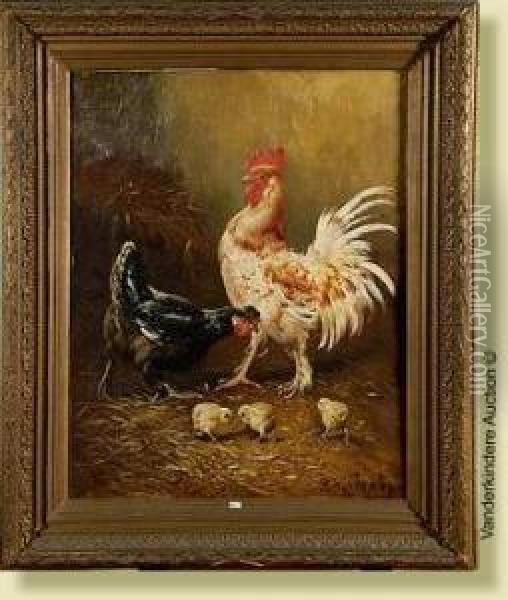 Coq, Poule Et Poussins Oil Painting - Paul Henry Schouten
