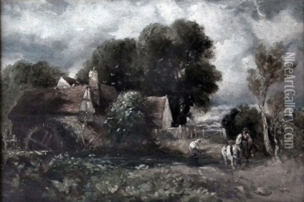 Watermill With Figure On Horseback To Foreground Oil Painting - David Cox the Elder