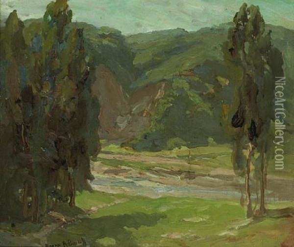 Stream Through A Green Valley Oil Painting - Franz Arthur Bischoff