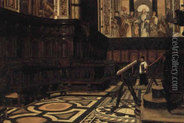 The Choir Of The Duomo, Siena Oil Painting - Adolf Heinrich Claus Hansen