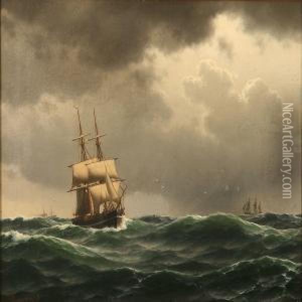 Sailing Ships In Heavy Sea Oil Painting - Carl Emil Baagoe