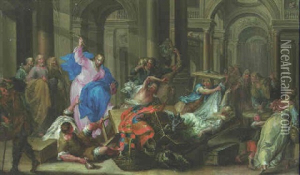 Christ Cleansing The Temple Oil Painting - Johann Georg Platzer