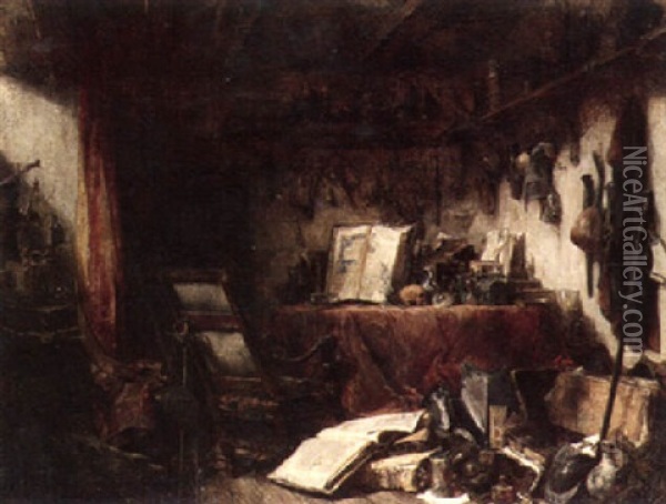Interior Of A Study Oil Painting - Louis-Gabriel-Eugene Isabey