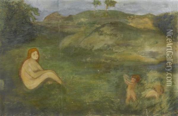 Nymph In A Meadow As Representative Of Time (fragment) Oil Painting - Arnold Bocklin