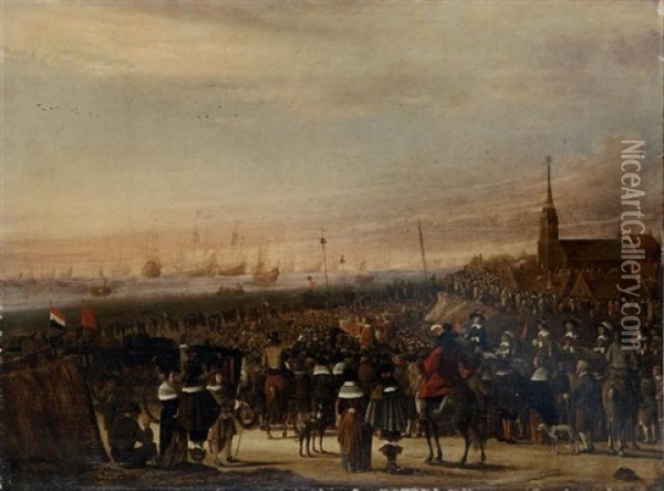The Embarkation Of King Charles Ii At Scheveningen Oil Painting - Cornelis Beelt