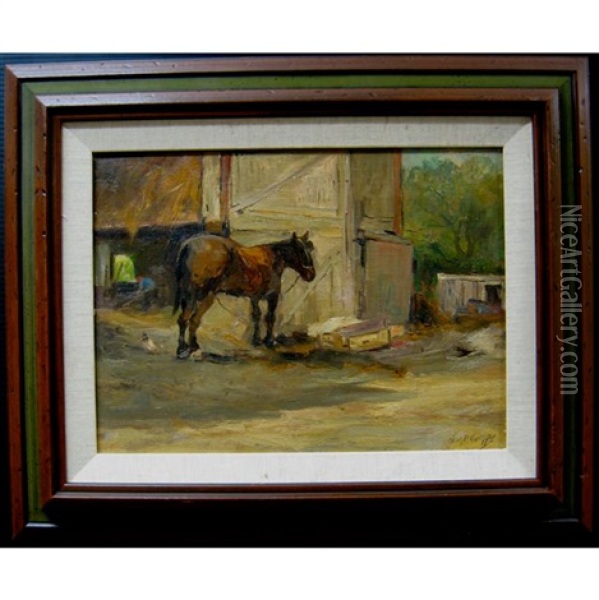 Stable With Horse And Farmer Oil Painting - Charles Paul Gruppe