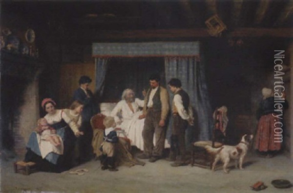 Familie Am Krankenbett Des Familienoberhauptes Oil Painting - Theophile Emmanuel Duverger