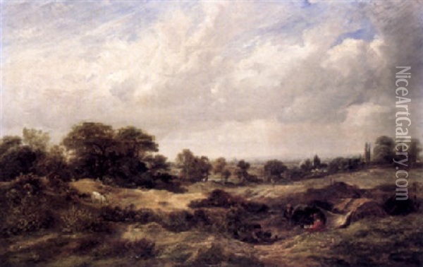 Study From Nature, Hampstead Heath Oil Painting - George Barrell Willcock