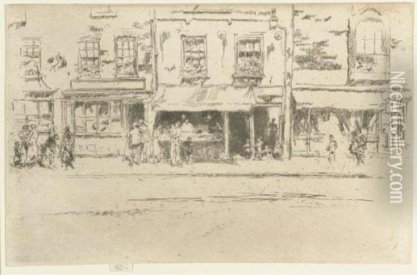 The Fish-shop, Busy Chelsea (k. 264) Oil Painting - James Abbott McNeill Whistler
