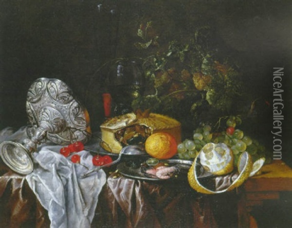 Nature Morte Aux Fruits Et Pieces D'orfevrerie Oil Painting - Theodor van Aenvack
