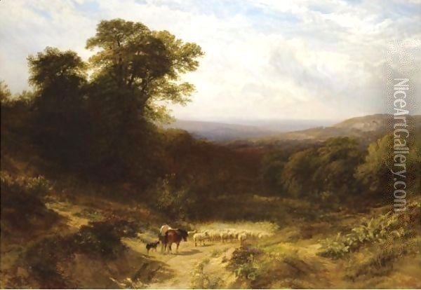 Returning From Market, Dusty Road, Surrey Oil Painting - George Cole, Snr.