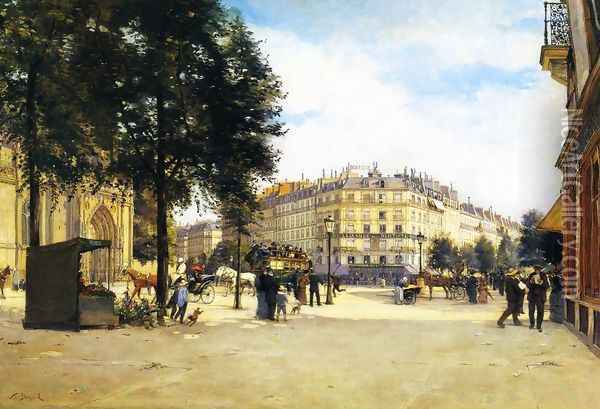 Junction of the Boulevard Magenta, Boulevard de Strasbourg and the Rue du Faubourg Saint Martin, Paris Oil Painting - Paul Joseph Victor Dargaud