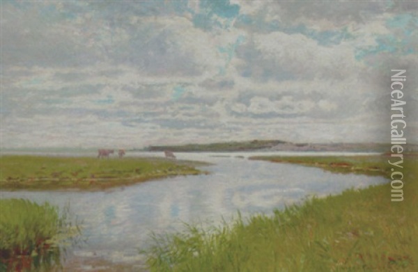 Koer Pa Engen, Sommer Oil Painting - Olaf Viggo Peter Langer
