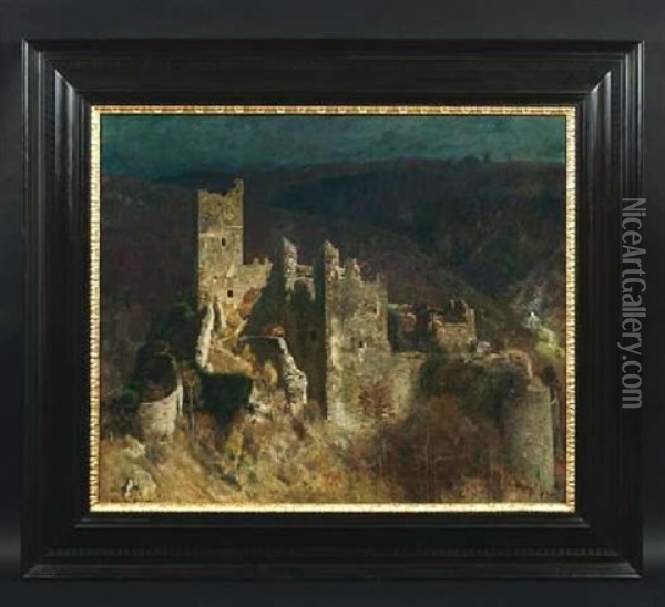 Die Niederburg Bei Manderscheid Vor Dunkler Bergkulisse Oil Painting - Eugen Felix Prosper Bracht