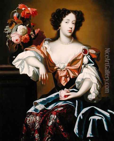 Mary of Modena 1658-1718, c.1680 Oil Painting - Simon Pietersz. Verelst