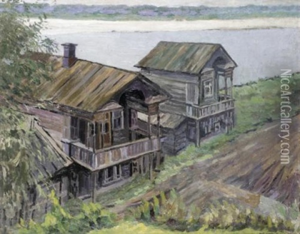 Wooden Houses On The Volga Oil Painting - Anatoliy Fedorovich Andronov