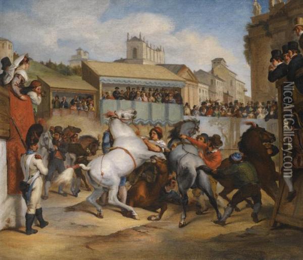 The Wild Horse Race In Rome Oil Painting - Carle Vernet