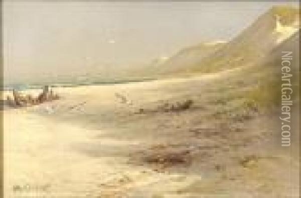 Dune Scene With Gullsand Exposed Ship's Knees In The Sand. Oil Painting - Arthur Vidal Diehl
