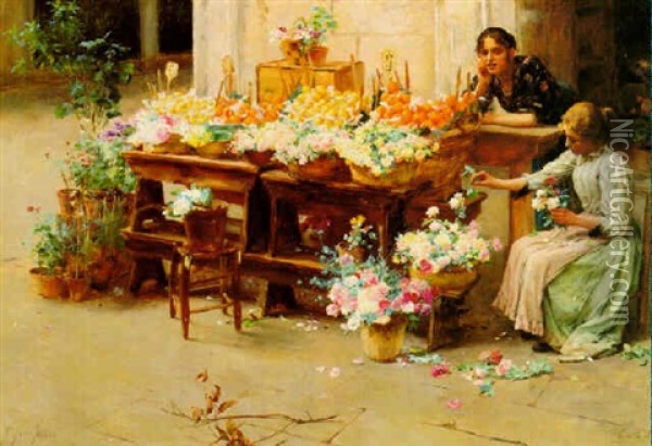 Flower Girls, Venice Oil Painting - Stefano Novo
