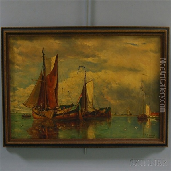 Moored Boats Oil Painting - Paul Jean Clays