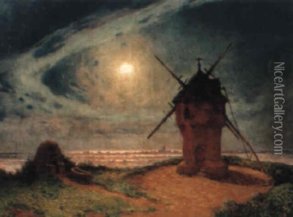 Moulin Au Clair De Lune Oil Painting - Ferdinand du Puigaudeau