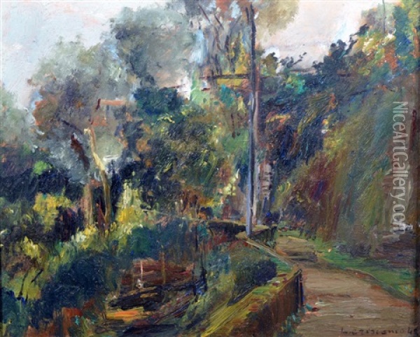 Strada Di Campagna Olio Su Tavola Oil Painting - Luigi Crisconio