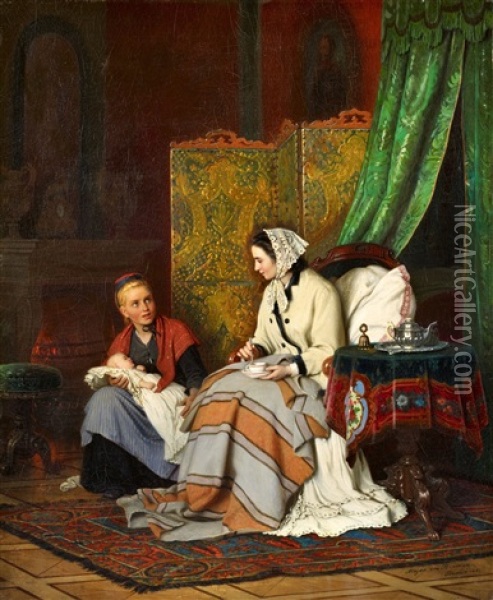 Gluckliche Mutter Oil Painting - Johann Georg Meyer von Bremen
