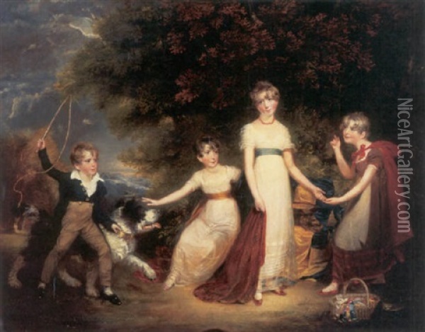 Portrait Of The Children Of Sir Walter Stirling Oil Painting - Sir William Beechey