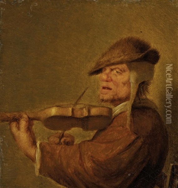 Das Gehor. Geige Spielender Mann Oil Painting - Adriaen Brouwer