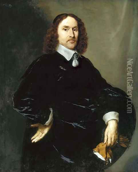 Portrait of a gentleman, three-quarter-length, in a black doublet Oil Painting - Cornelius Janssens Van Ceulen