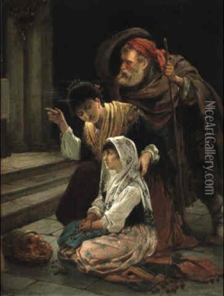 Mor Og Datter I En Kirke Oil Painting - Robert Kemm