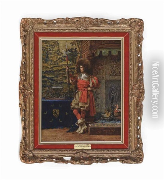 A Cavalier On Guard Oil Painting - Adolphe Alexandre Lesrel