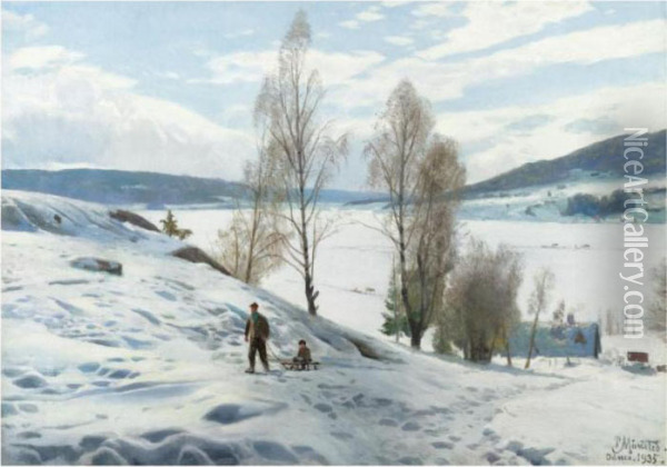 Vinterdag Ved Odnes, Norge Oil Painting - Peder Mork Monsted