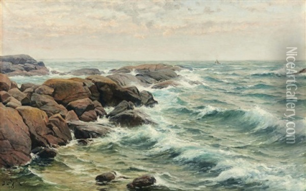 Coastal Scene Oil Painting - Berndt Adolf Lindholm