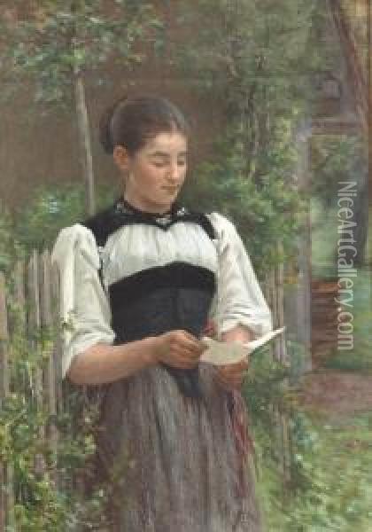 Junges Madchen In Tracht Beim Lesen Eines Briefes. Oil Painting - Francois Furet