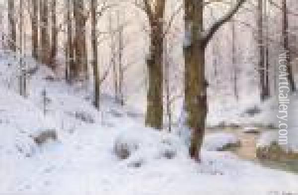 Vinterlandskap Oil Painting - Walter Moras